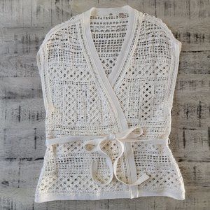 Knitted and Knotted Crochet Belted Boho Wrap Sweater Vest